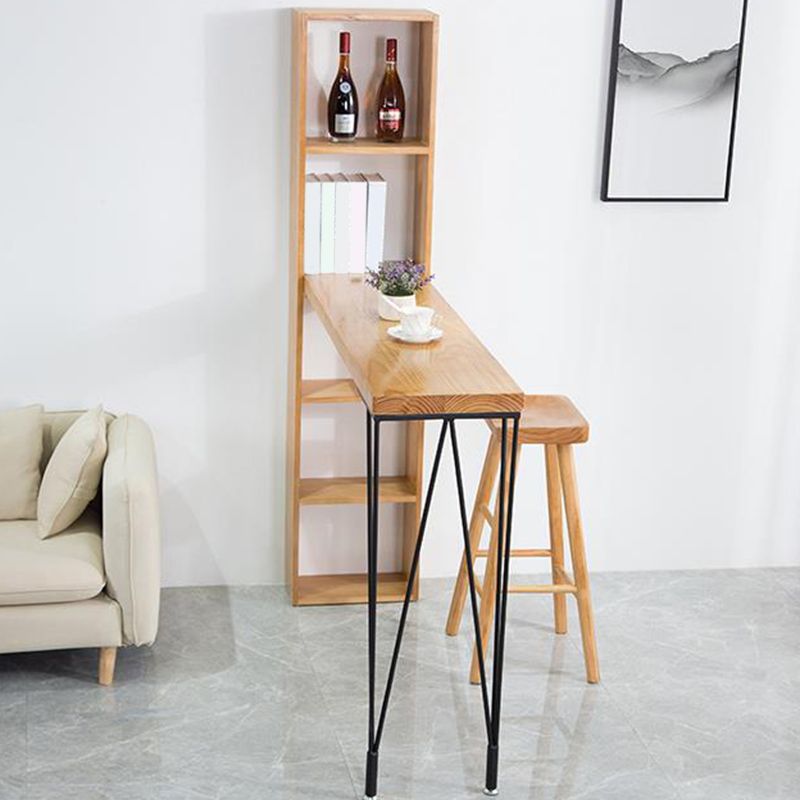 Modern Solid Wood Bar Dining Table Rectangle Bar Table with Storage Shelf