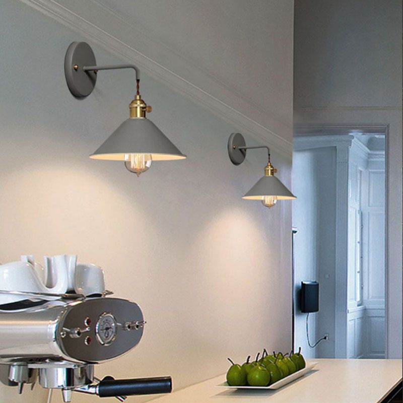 Macaron Color Nordic Wall Sconce Flared Metal Shade 1-Head Wall Lamp for Bedside Dinning Room