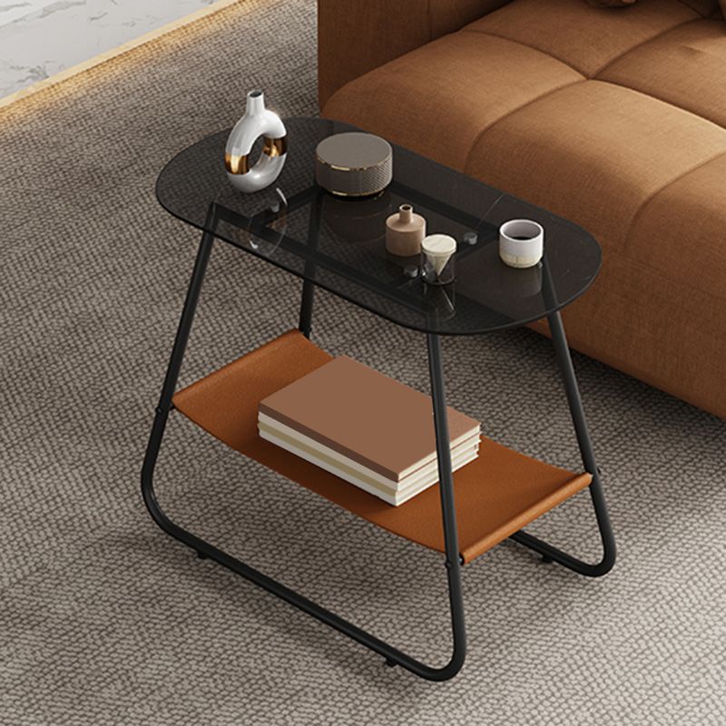 Elliptical Glass Sled Side Table 20.9"tall 1-Shelf End Table