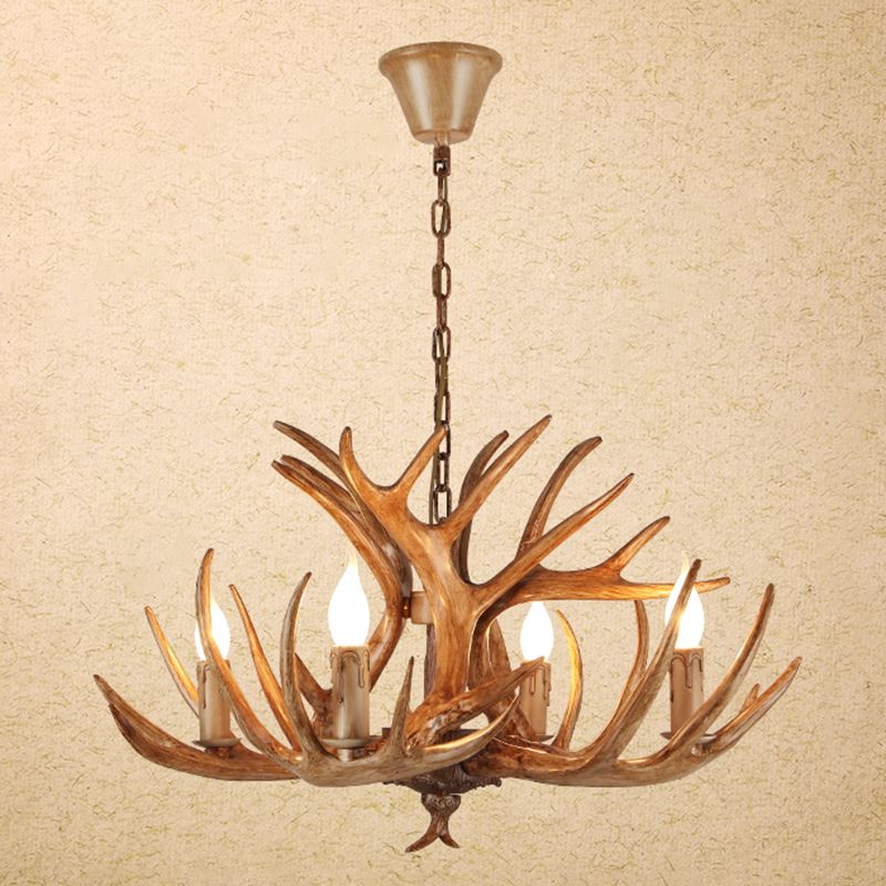 Deer Horn Shaped Resin Chandelier Lighting Retro Dining Room Pendant Light Fixture