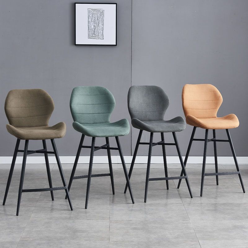 Contoured Seat Upholstered Low Back Bar Stools with Metal Base