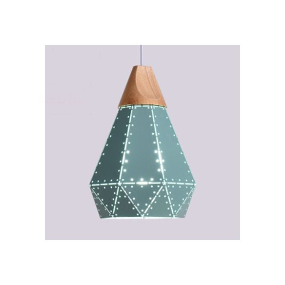 Restaurante en forma de diamante de techo de diamante de metal y madera de madera de color azul/verde/rosa/amarillo iluminación colgante