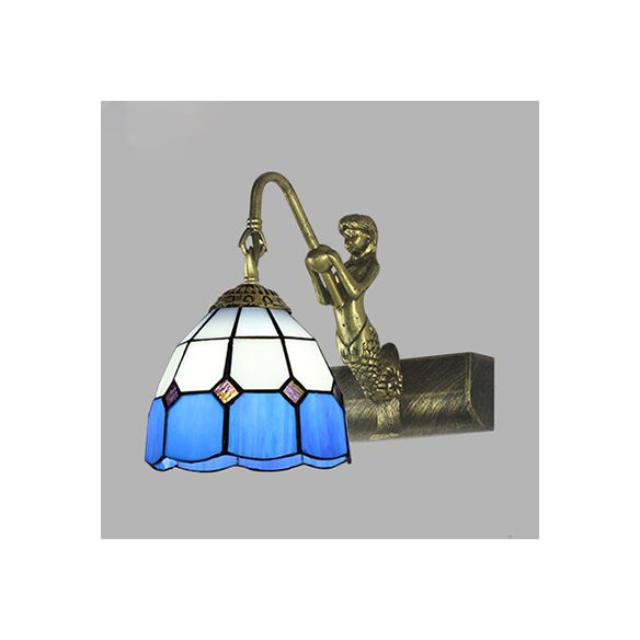 Dome Wall Light Fixture 1 Head Blue/Clear Glass Baroque Sconce Lighting with Mermaid Backplate