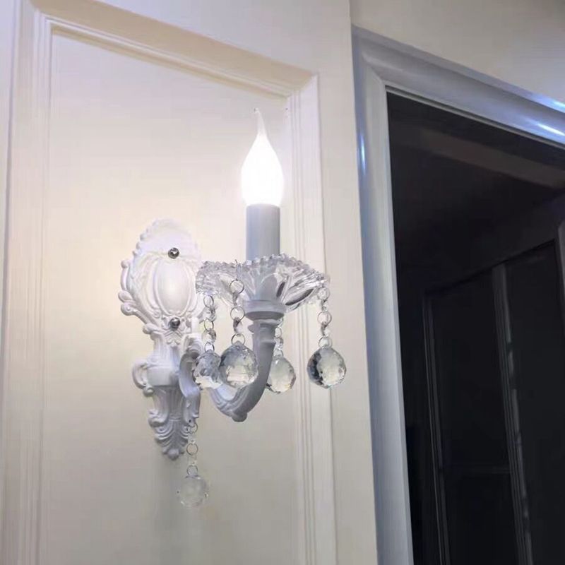 Candela in metallo Light Light Countryside Idee di illuminazione murale in bianco con drappeggio cristallino