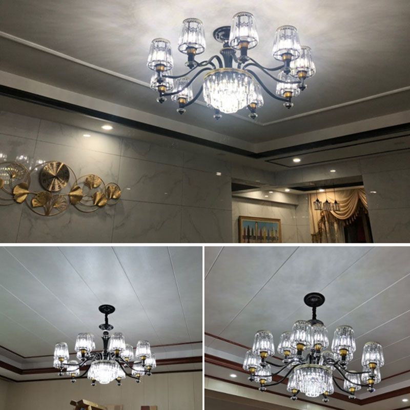 Lámpara de caída simple de lámpara de lámpara de lámpara cónica negra con sombra de cristal transparente