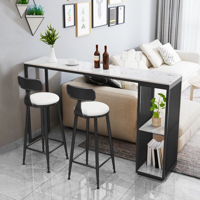 Modern Bar Table Set 1/3 Pieces Faux Marble Counter Table with Upholstered Stools