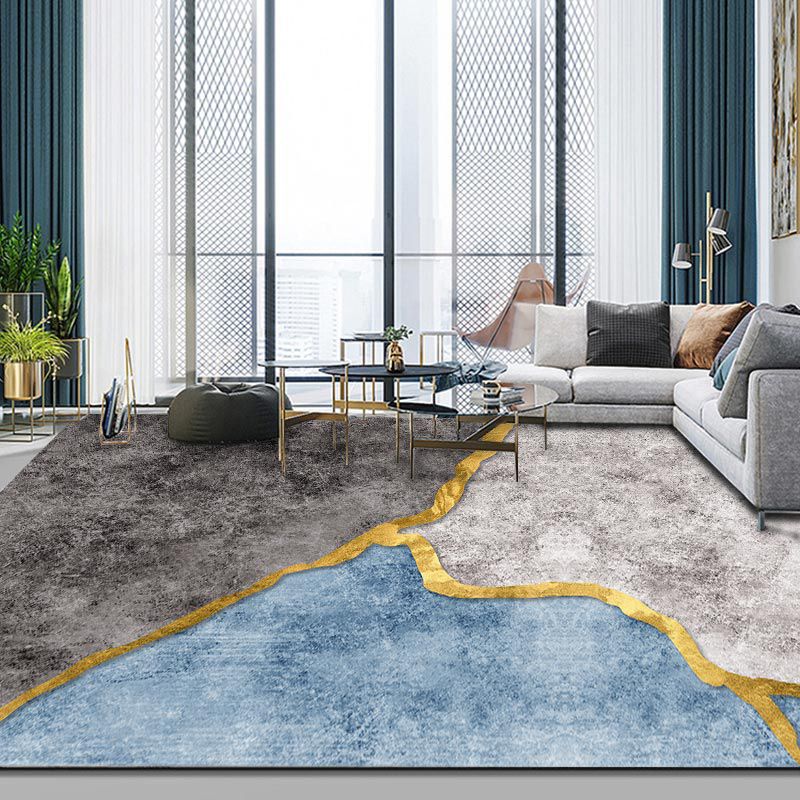 Grey Modern Rug Color Block Polyester Area Rug Stain Resistant Area Carpet for Drawinng Room