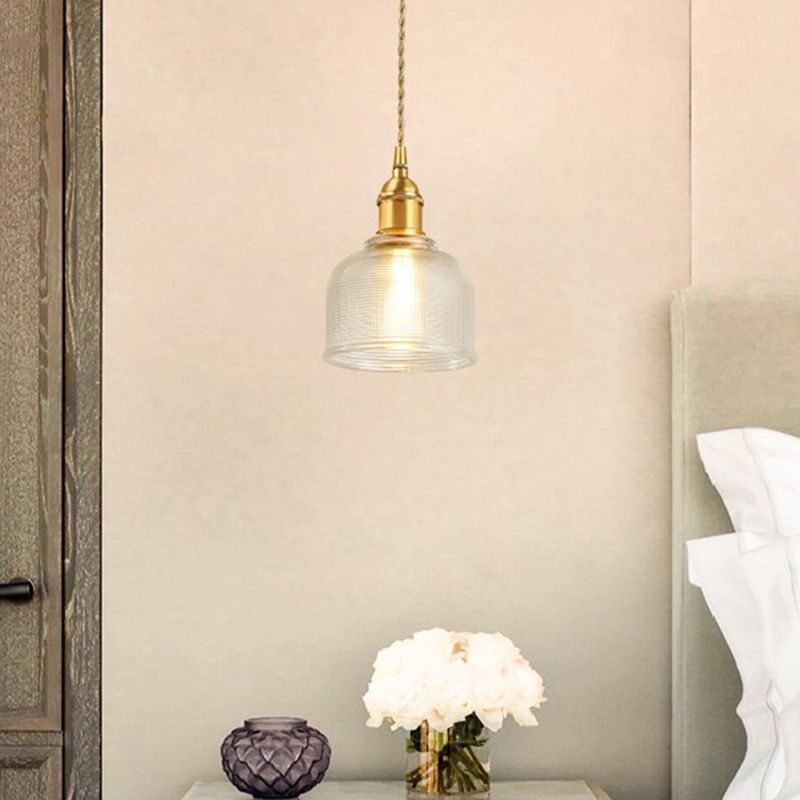 Glass Dome Hanging Ceiling Light Contemporary Style Gold Suspension Pendant for Bedroom