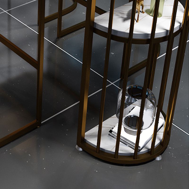 Modern White Sintered Stone Table Metal Base Table for Kitchen Living Room