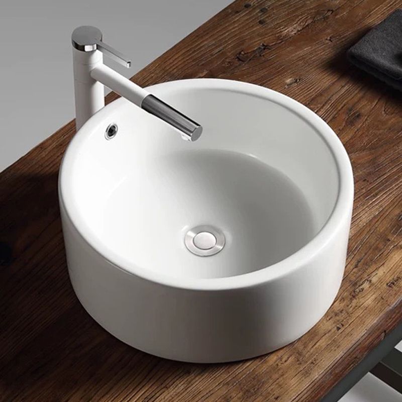 Modern Vessel Bathroom Sink Porcelain Oval with Pop-Up Drain Bathroom Sink