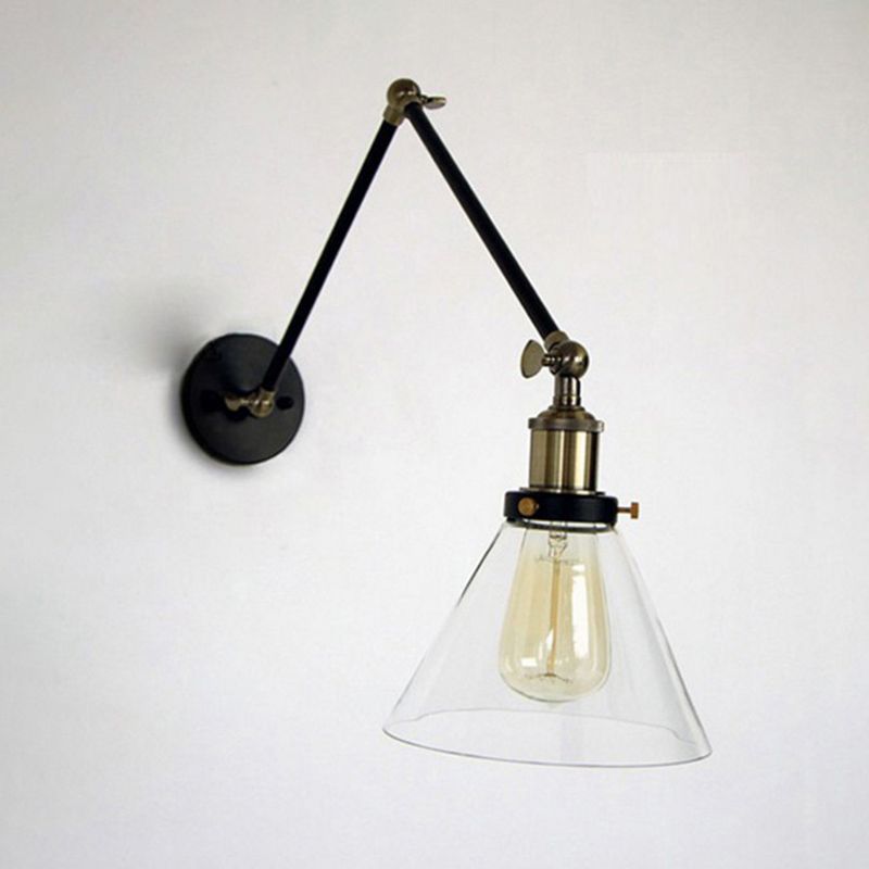 Industrial Glass Shade Sconce Light Fixture Swing Arm Wall Lamp for Bedroom Restaurant