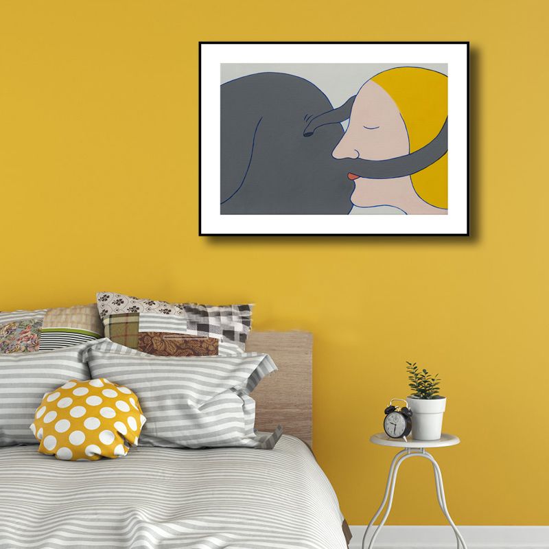 Illustration Kiss Canvas Wall Art Décoration murale intérieure de maison texturée moderne en couleur foncée