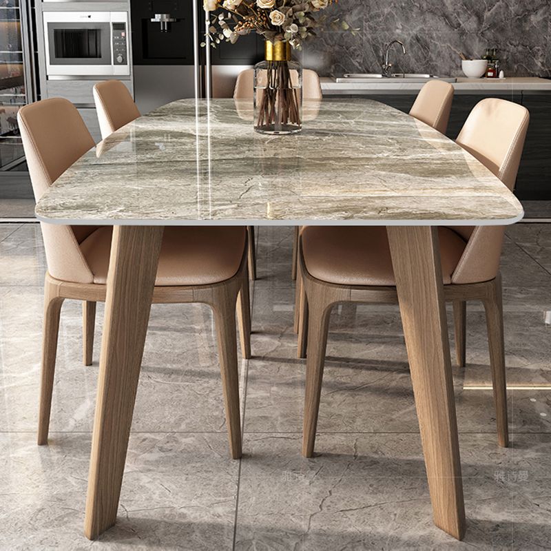 Mesa de piedra sinterizada de estilo escandinavo Piernas marrones Mesa de comedor con base de madera