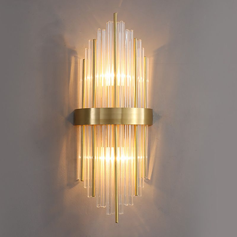 Postmodern Brass Wall Light Gold Tubular Shape Wall Sconce with Crystal for Living Room
