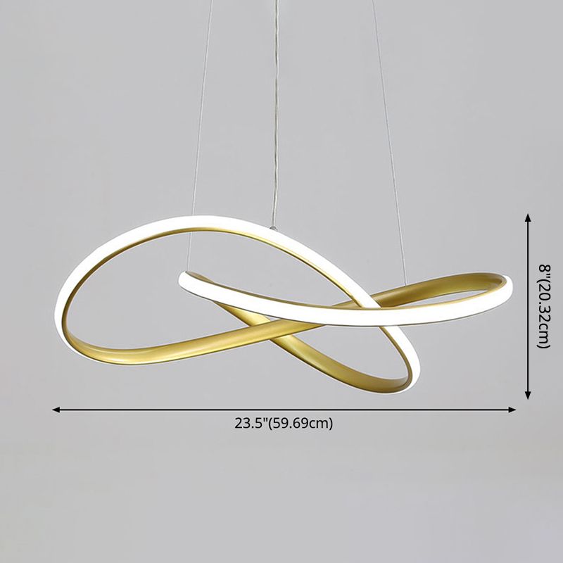 Moderne minimalistische stijl LED -lijn kroonluchter witte acryl schaduw aluminium onregelmatig gebogen hanglicht voor eetkamer