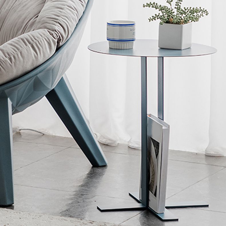 19.7" Tall Pedestal End Table Mid-Century Metal Round Side End Table