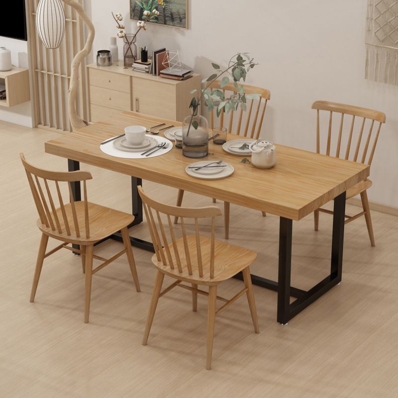 Modern Style Solid Wood Dining Set with Rectangle Shape Table and Trestle Base for Home Use