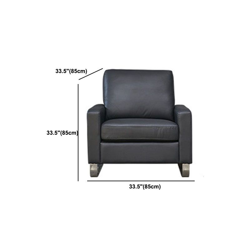 33.46" High Square Arm Sofa Modern Metal and Leather Sofa in Black