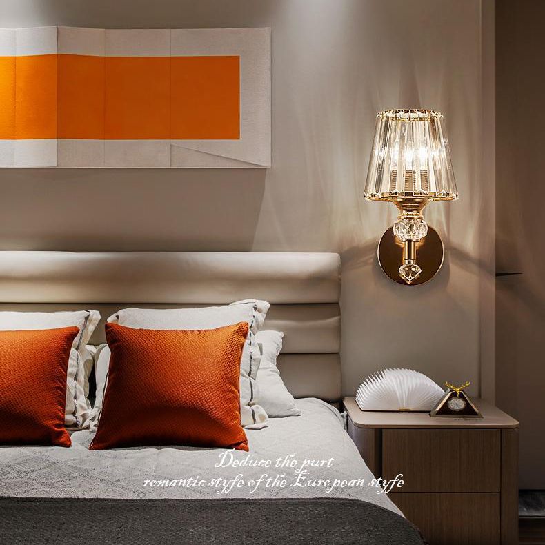 Modern Style Cone Wall Light Sconce Crystal Block 1-Light Wall Mount Lamp in Gold