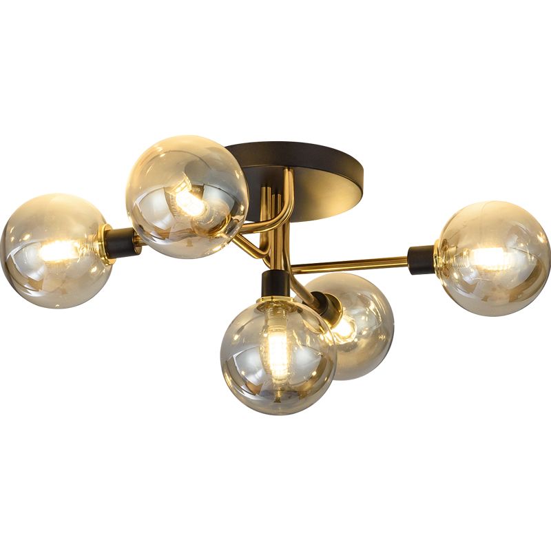 5 Lights Dining Room Ceiling Lamp Postmodern Style Semi Flush Light with Ball Glass Shade