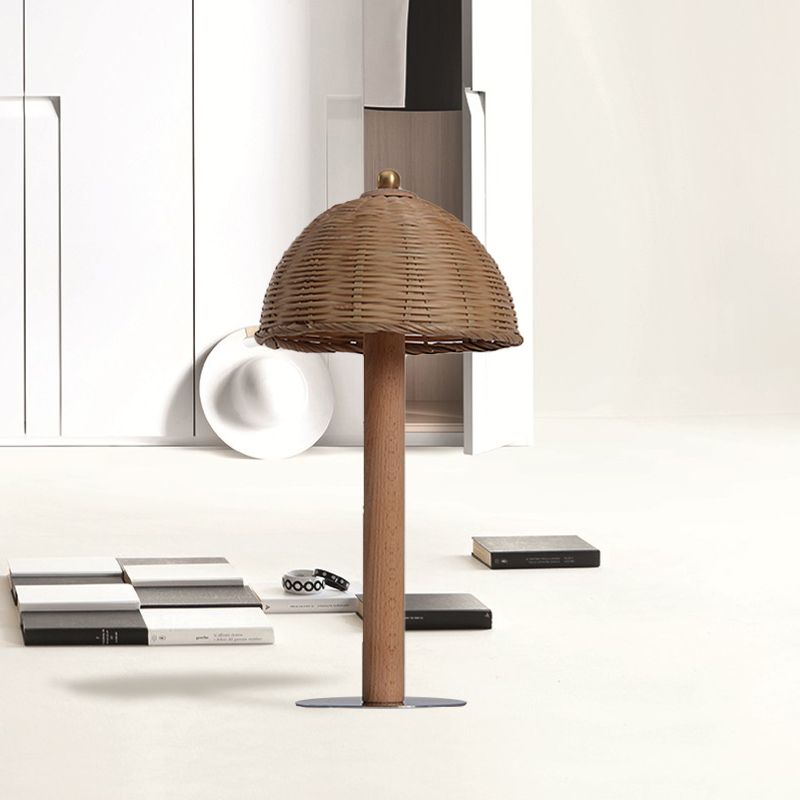 Hemisphere Desk Light Chinese Bamboo 1 Bulb Task Lighting in Wood for Dining Room