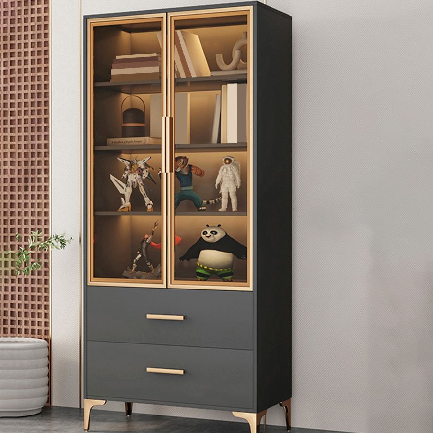 Modern Accent Cabinet Stain Resistant Metal and Wood Cabinet with Doors