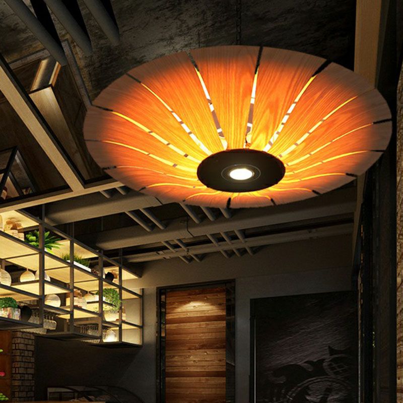 Asian Style Umbrella Chandelier Light Wood 3 Bulbs Restaurant Pendant Light Fixture