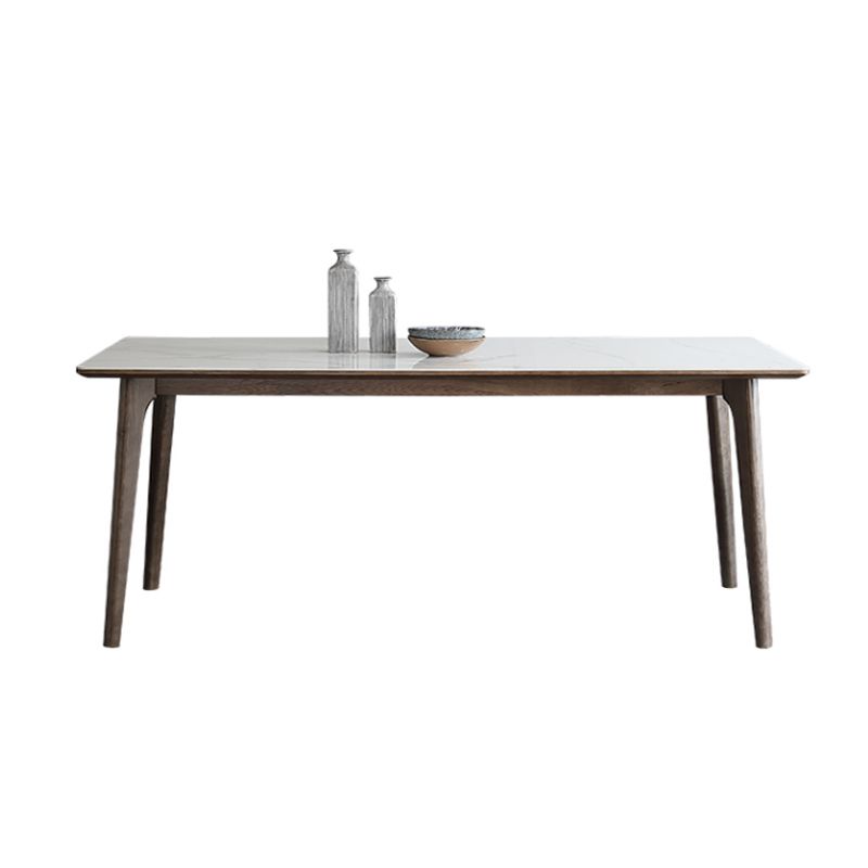 Sintered Stone Top Rectangle Table in White Kitchen Table with Wooden 4 Legs