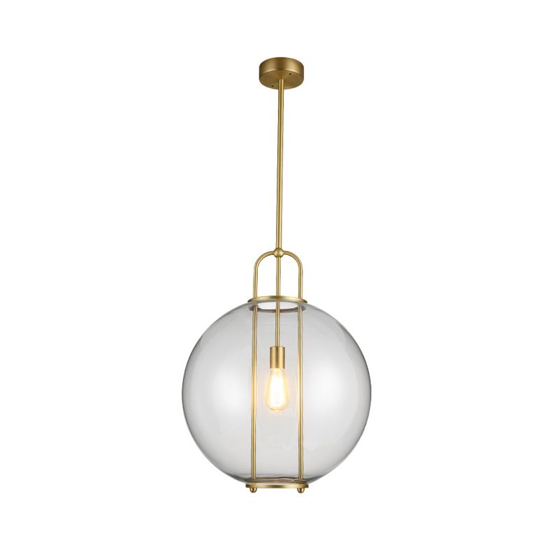 Postmodern Globe Clear Glass Hanging Lamp 1-Light Ceiling Pendant in Brass for Bedside