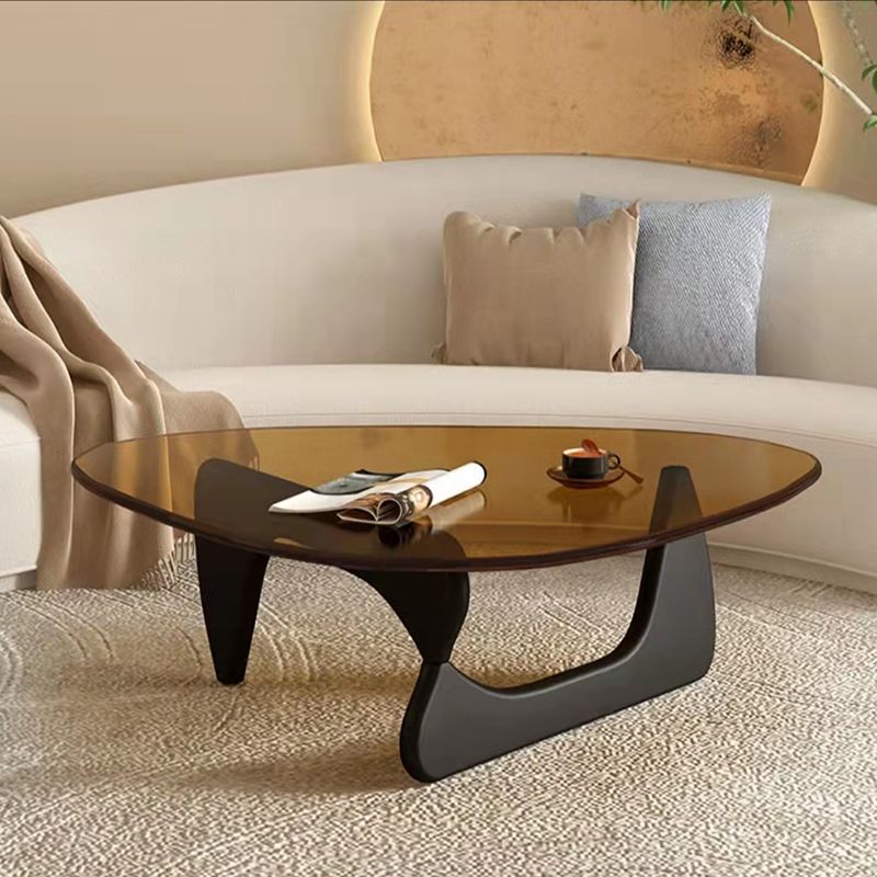 Contemporary Abstract Wooden Base Irregular Glass Top Coffee Table