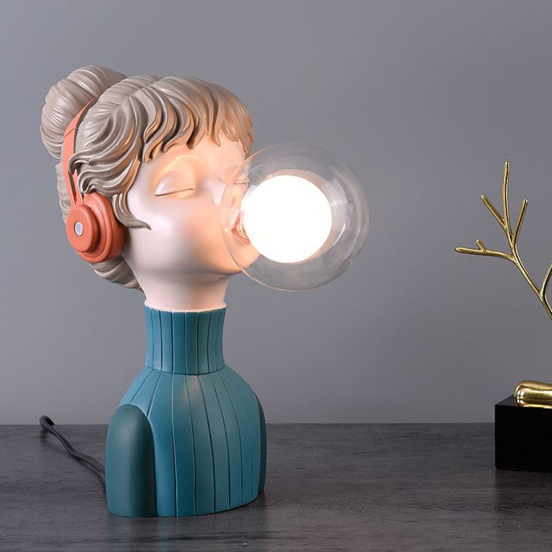 Resin Headphone Girl Tablette de chevet clair