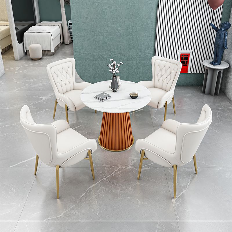 Luxury Sintered Stone Top Dining Table Restaurant Round Table with Metal Pedestal Base
