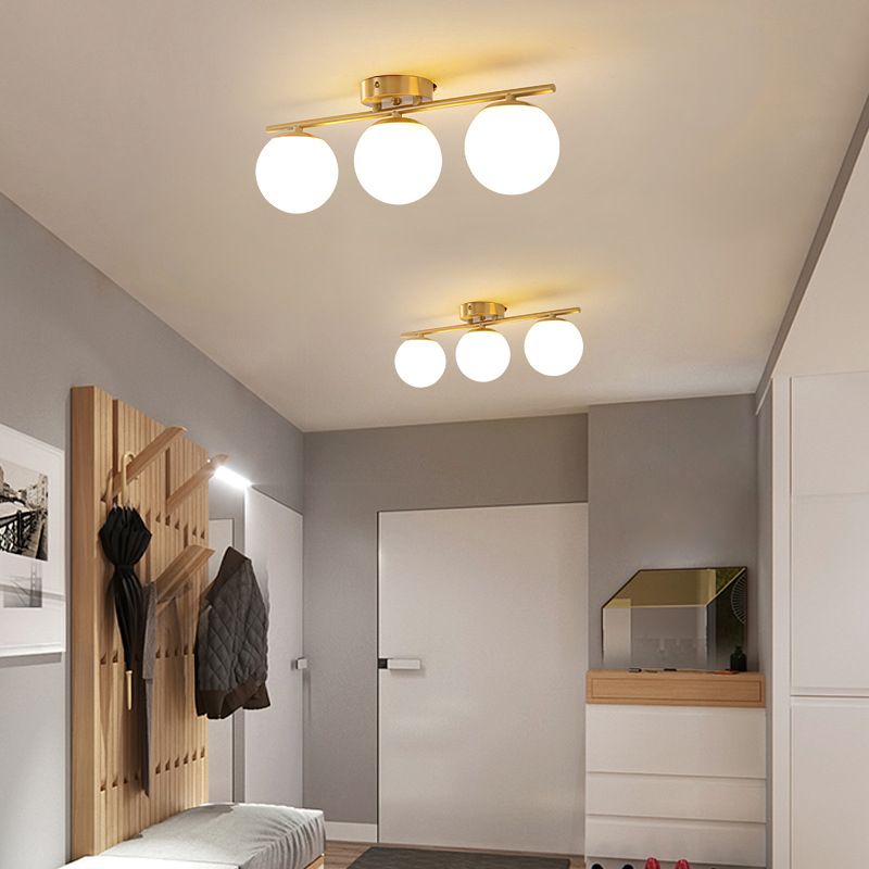 American Metal Flush Mount Ball Shape Ceiling Light with Glass Shade for Living Room