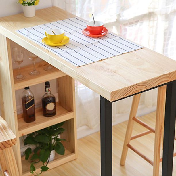 Luxury Rectangle Solid Wood Bar Table Set 1/2/3 Pieces Counter Table with Backless Stools