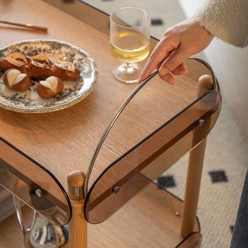 Rectangular Solid Wood End Table with Casters 28.7" Tall 2-Tier Side Table in Brown