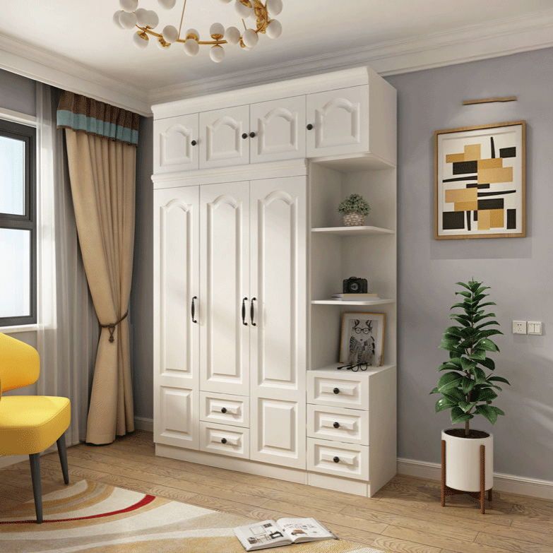 Contemporary White Wardrobe Cabinet Engineered Wood Storage Cabinet