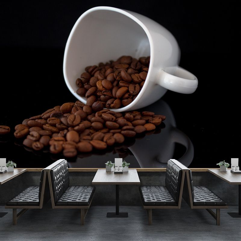 Horizontal Photography Coffee Beans Mural Wallpaper Mildew Resistant for Coffee Shop