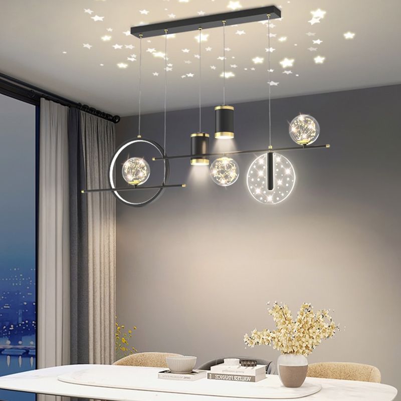 Modern Metal Ceiling Light Circle Shape Island Light with Plastic Shade for Living Room