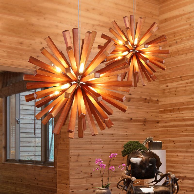 Wood Dandelion Ceiling Lighting Nordic Style Chandelier Light Fixture for Restaurant
