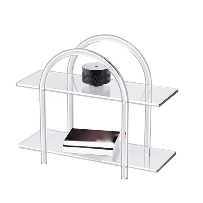 Contemporary Clear Acrylic Sofa Side Accent Table 4 Legs End Table with Storage Shelves
