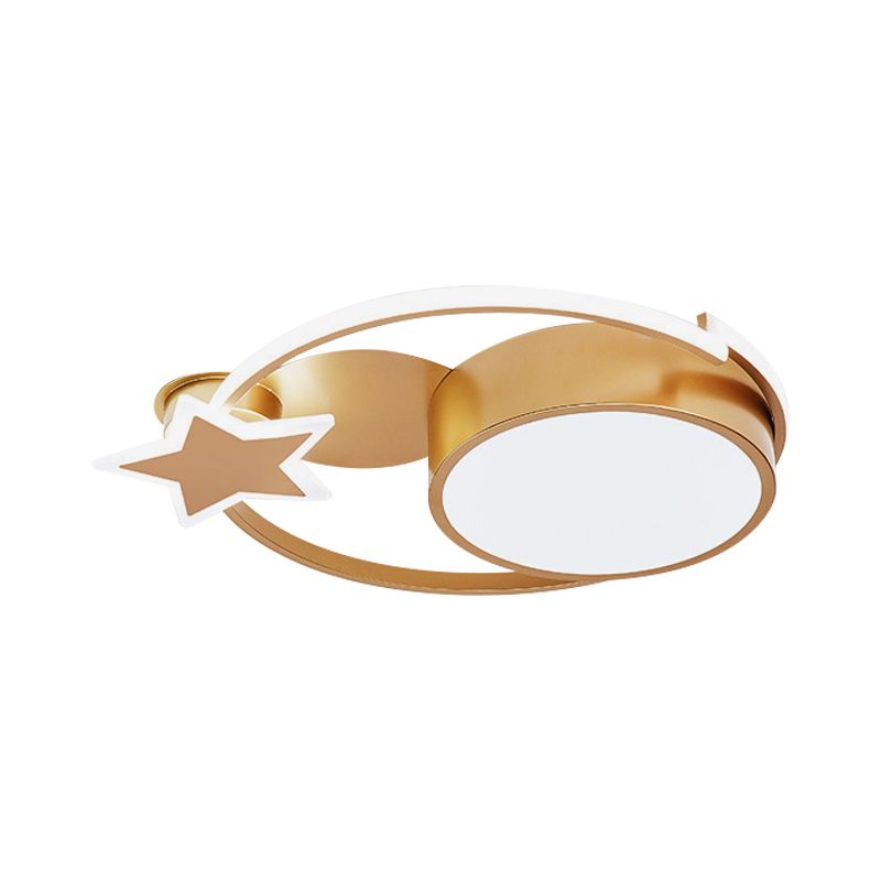 Acrylic Star and Round Flush Mount Minimalist White/Gold LED Ceiling Light Fixture for Bedroom