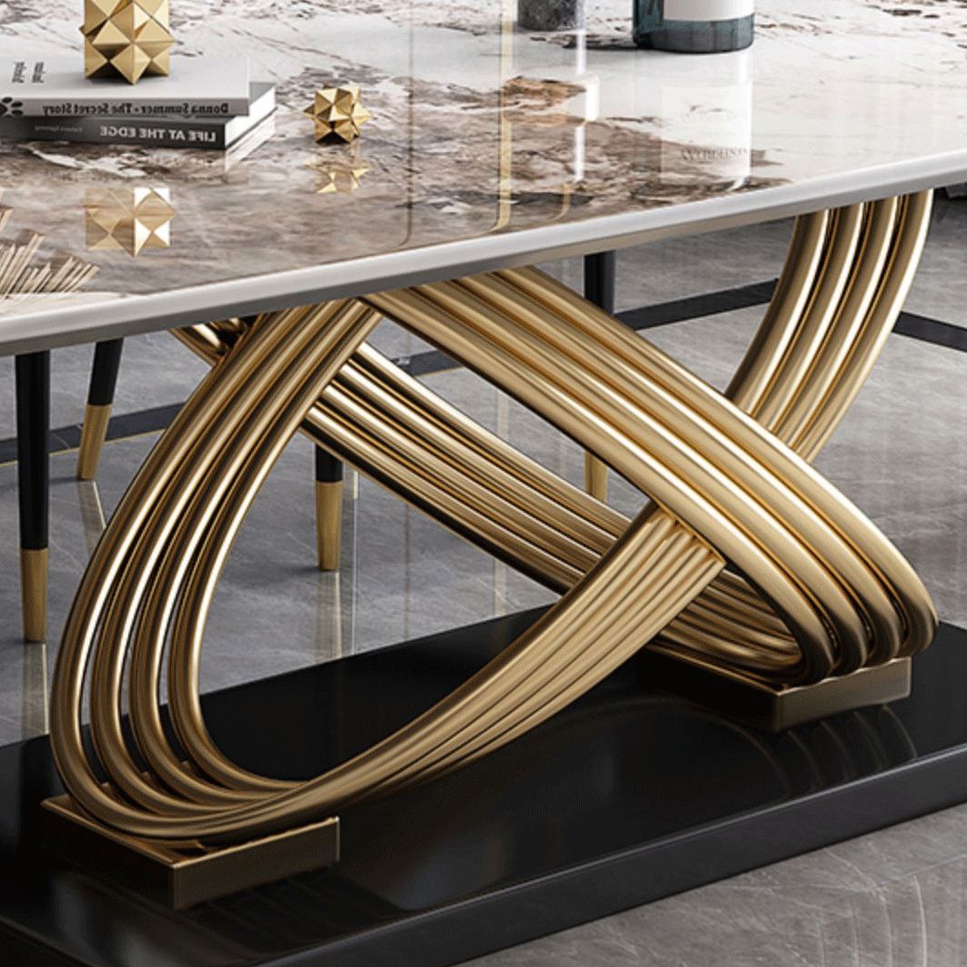 Glam Style Dining Sintered Stone Table Dining Rectangle Table with Metal Legs for Home
