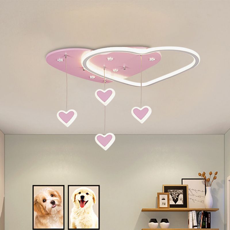 Star/Cloud/Loving Heart LED Ceiling Flush Kids Acrylic Children Bedroom Flush Mount Lamp with Drape in Pink/Blue