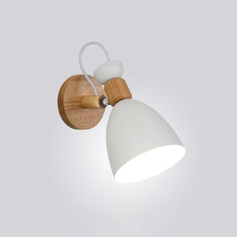 Nordic Macaroon Style Wall Lamp Angle Adjustable Simplicity Hallway Lighting Fixture with Solid Wood Base