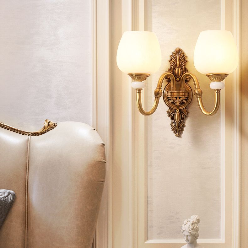Copper Gold LED Wall Sconce in Modern Luxury Style Glass Indoor Wall Light with Jade Decoration
