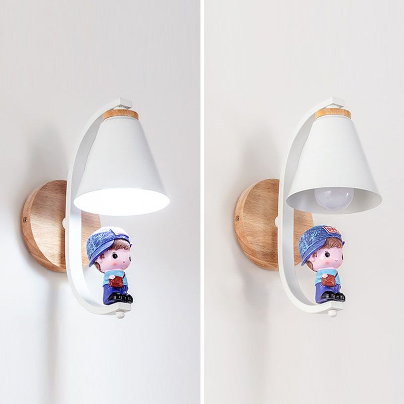 Lampada a parete conica Nordica Metal 1 testa da letto per bambini Montaggio montato sulla lettura con arredamento giocattolo