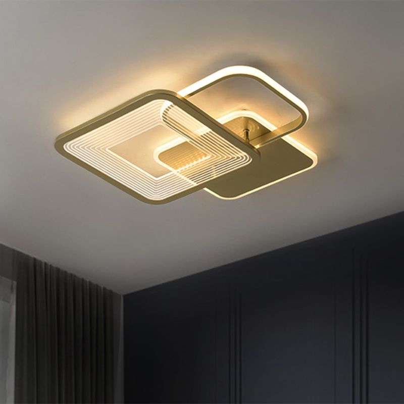 Semplicità LED da incasso a soffitto metallico con cornice quadrata dorata per camera da letto, larghezza 16"/19,5"