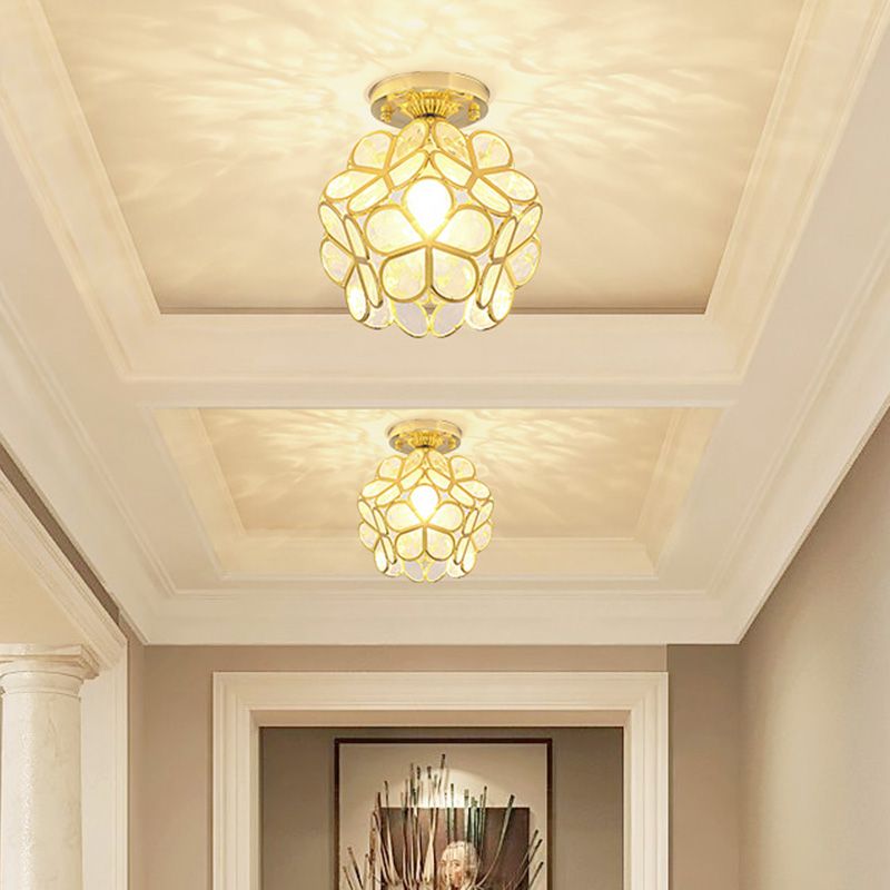 Petal Shape Polyhedron Ceiling Light Antique Colonial Style Flush-mount Lamp in Gold