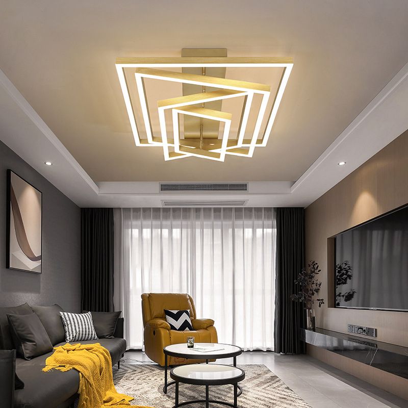 Contemporary Rectangle Flush Light Fixture Metal Flushmount Lighting for Living Room