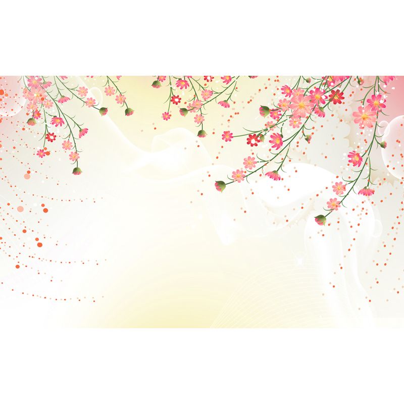 Contemporary Flower Branch Mural Soft Color Stain-Proofing Wall Art for Playroom